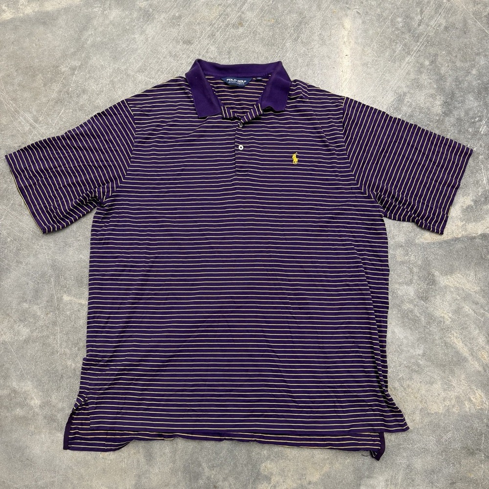 Polo Golf Ralph Lauren Shirt Mens XXL Blue Yellow Striped Ralph Lauren Logo Polo